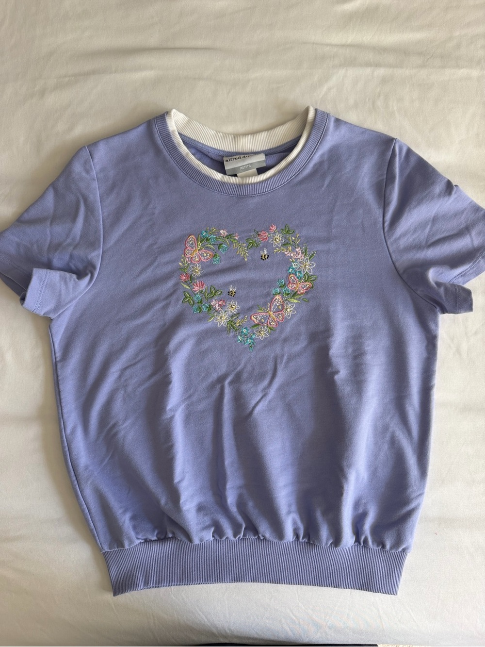 VTG Alfred Dunner Embroidered Floral Heart Purple Grandma Layered "Sweat" Top